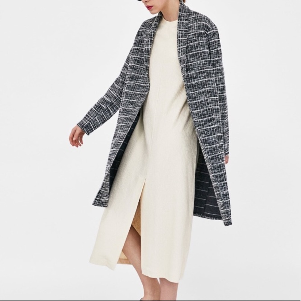 Zara gray and white open front coat jacket